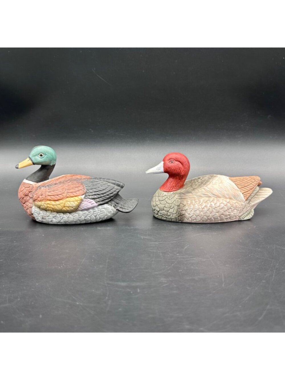Vintage Duck Figurines Mallard Redhead Pair of Birds Ceramic Retro Cabin Lodge - Picture 2 of 9